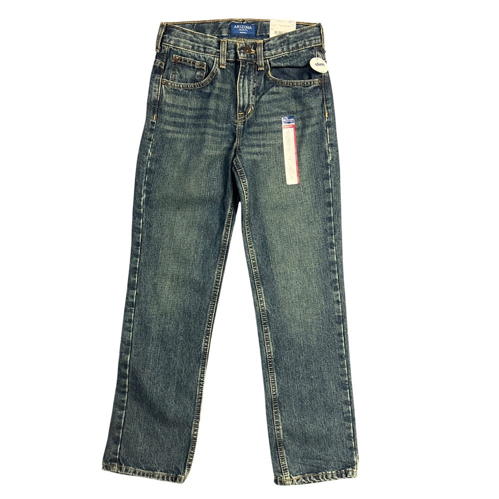 Arizona Jean Co Boys Jeans Size 12 Slim Straight Leg Medium Wash Adjustable New